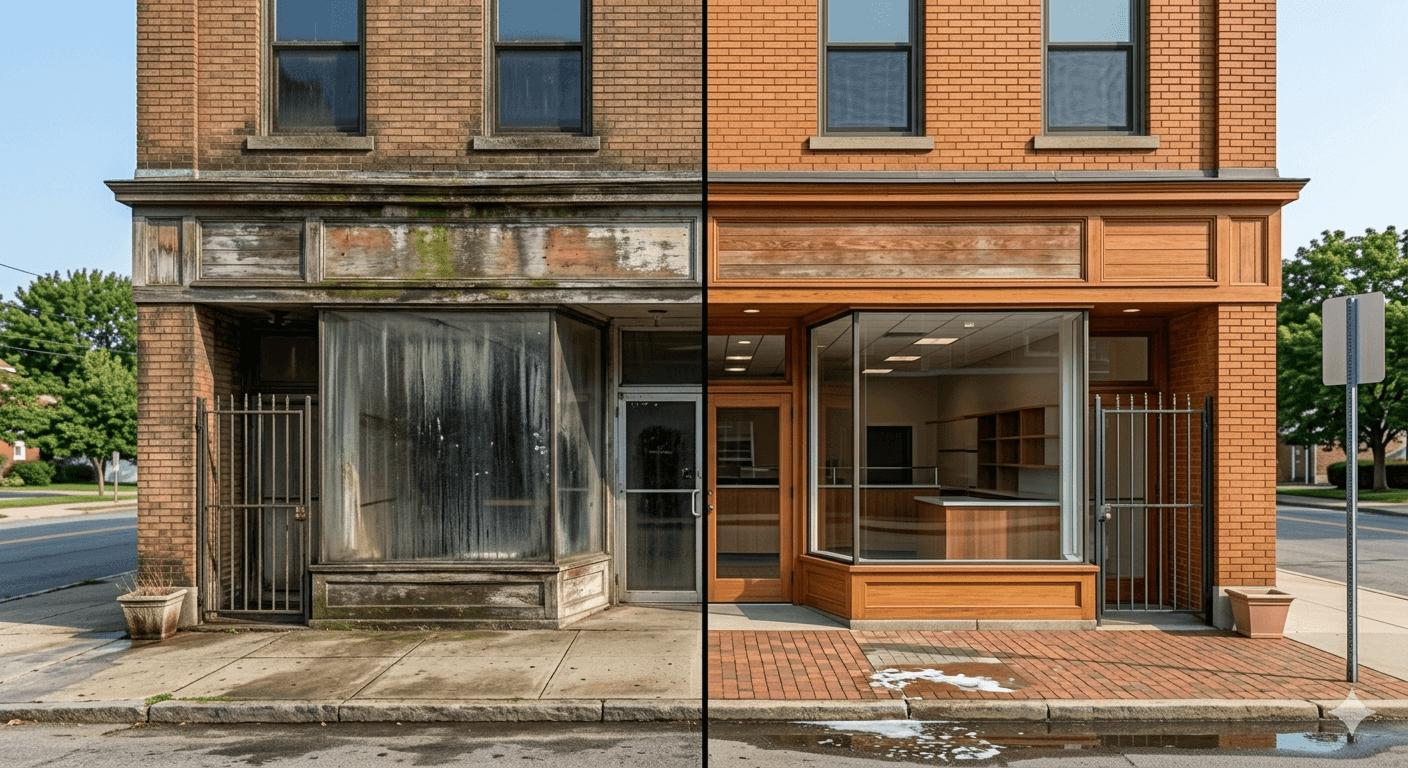 Commercial pressure washing before and after results
