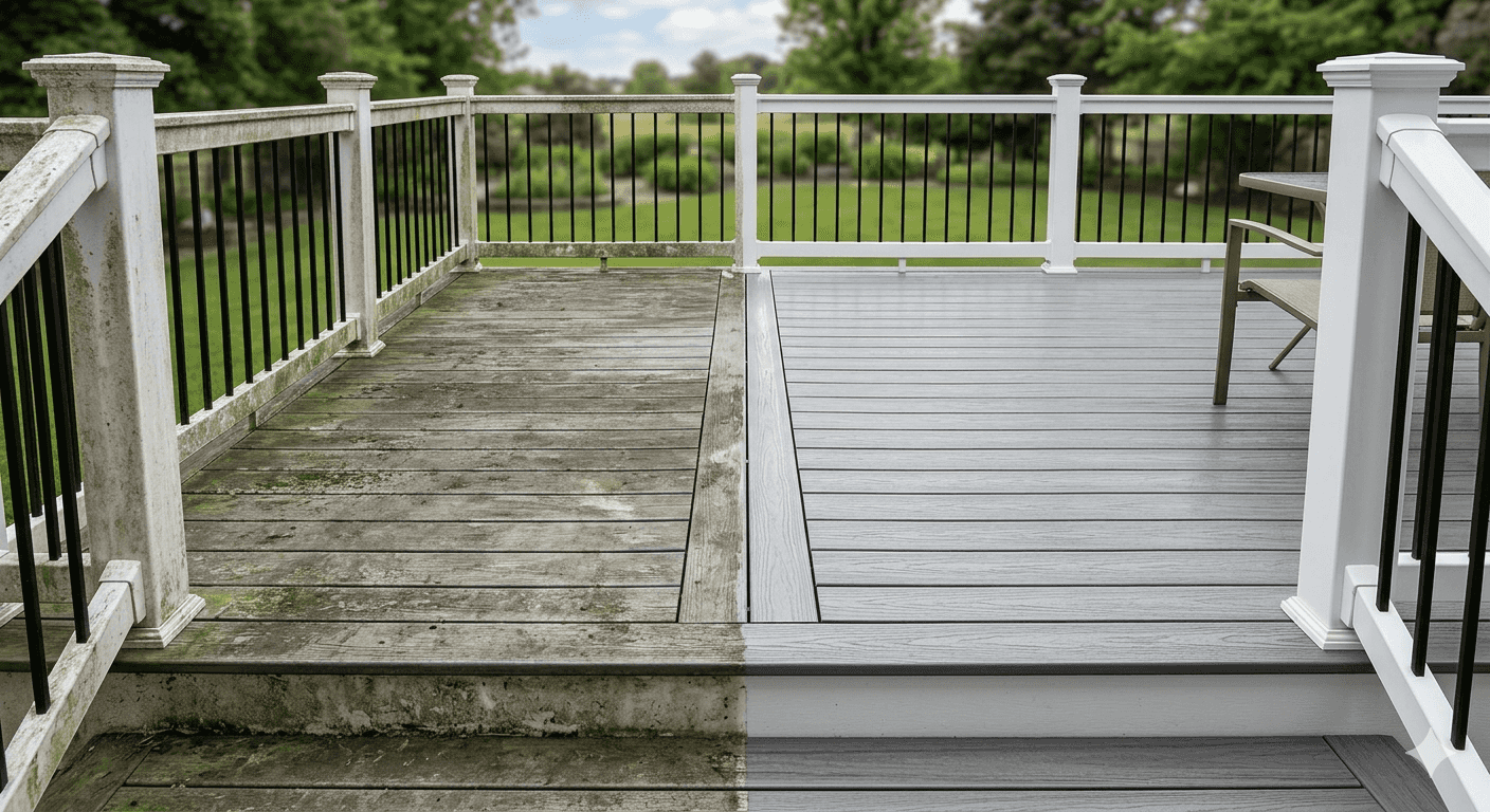 Deck cleaning before and after in Haverhill MA