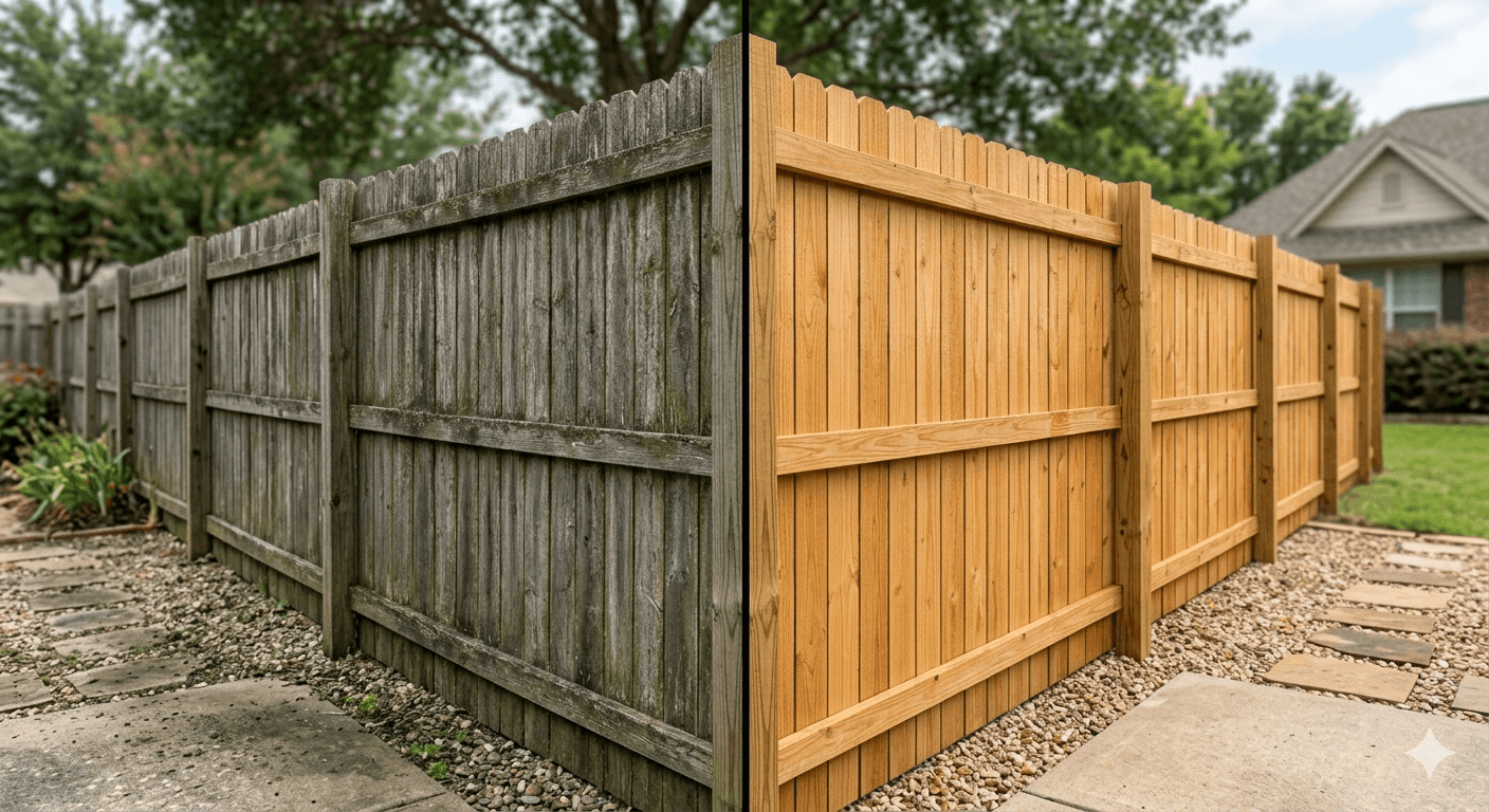 Fence cleaning before and after in Haverhill MA area