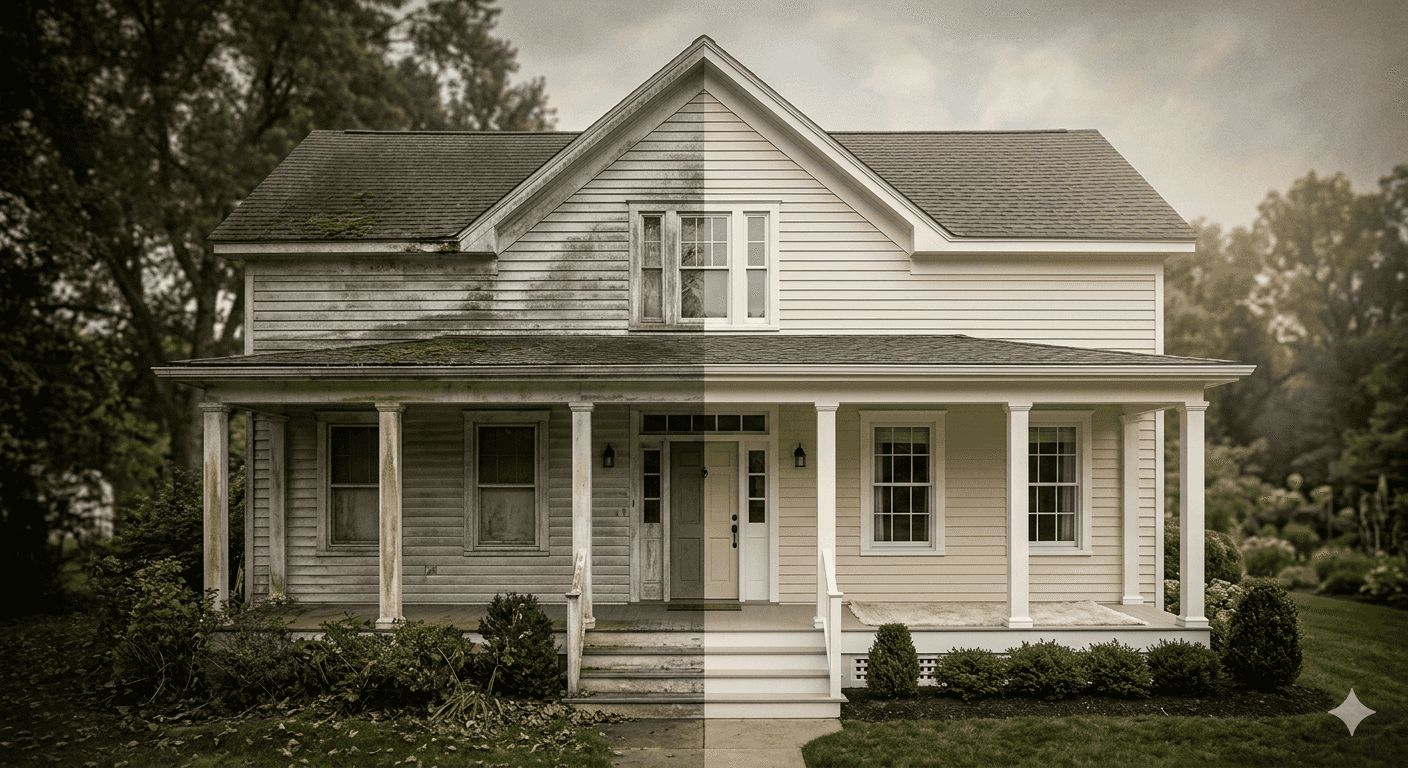 House washing before and after results in Haverhill MA