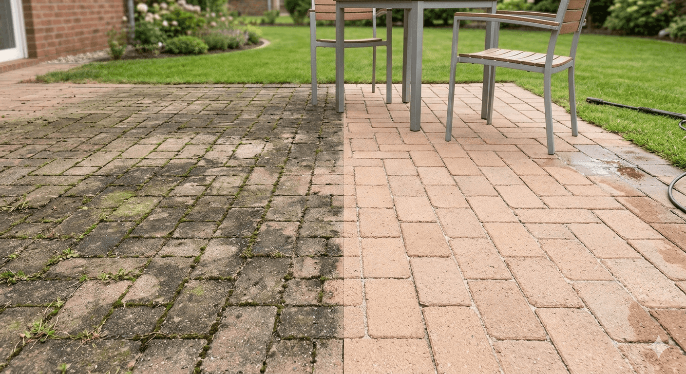 Patio cleaning before and after results in Merrimack Valley