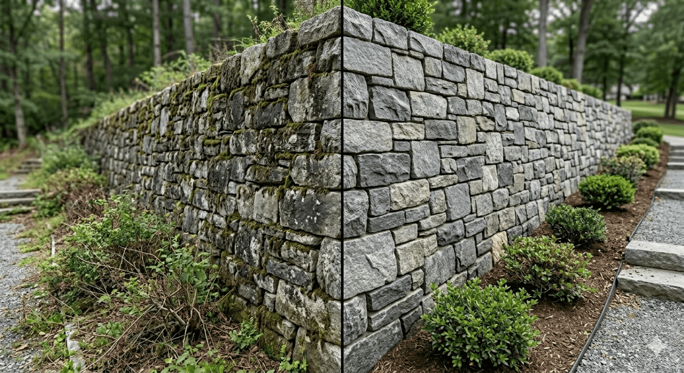 Stone cleaning before and after in Merrimack Valley