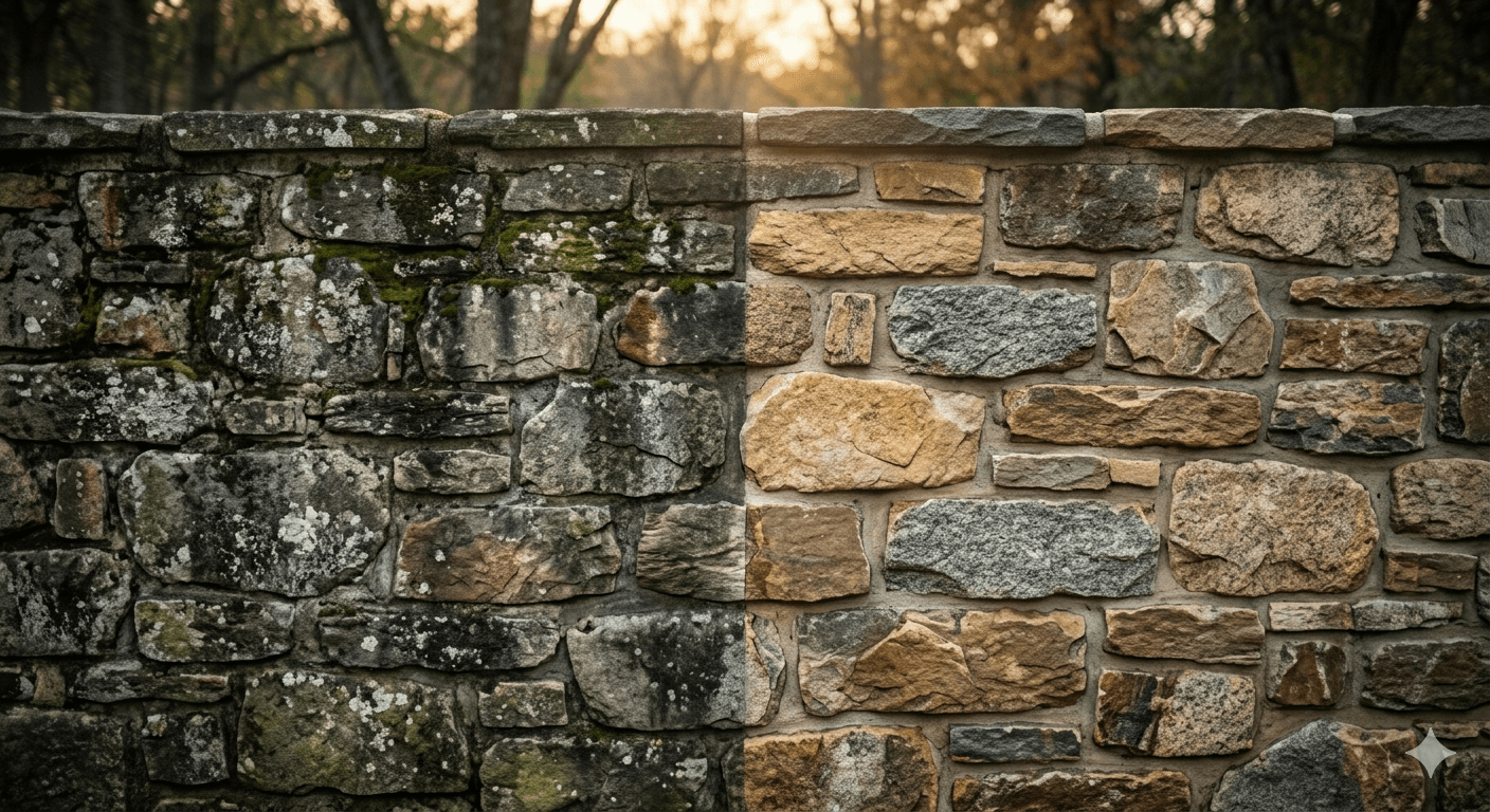 Professional stone cleaning technique in action
