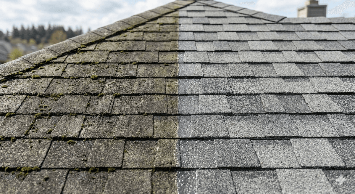 Clean roof on a Haverhill MA home after professional soft wash treatment