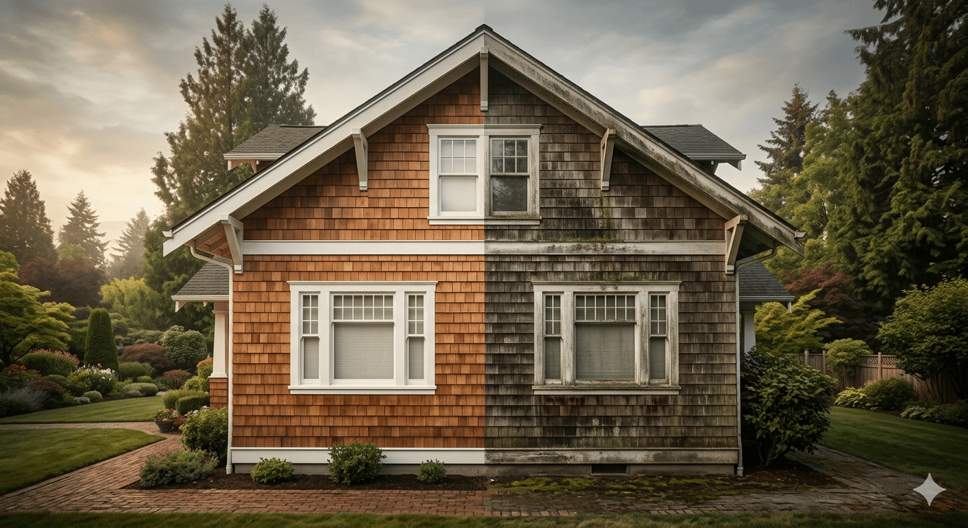 House washing before and after — clean siding after professional soft wash service